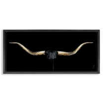 Stupell Industries Bull Horns Shadow Animal Painting Animals & Insects Painting Black Floater Framed Canvas Art Print Wall Art, 25 x 11