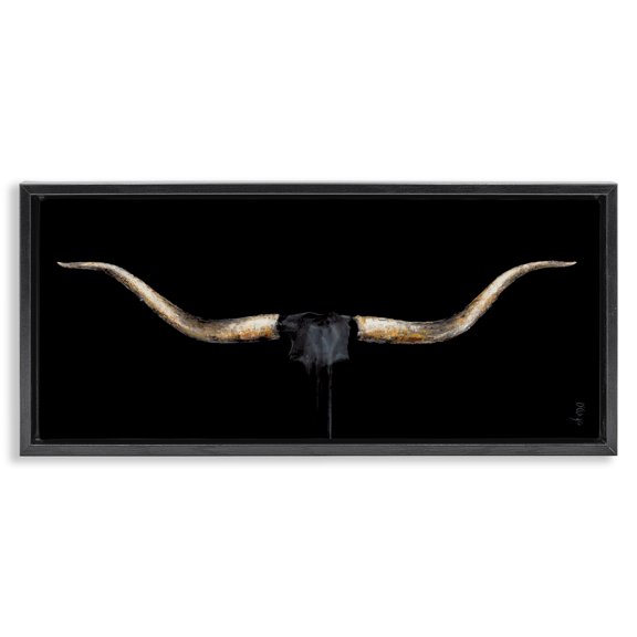 Stupell Industries Bull Horns Shadow Animal Painting Animals & Insects Painting Black Floater Framed Canvas Art Print Wall Art, 25 x 11