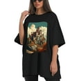 thumbnail image 4 of Plus Size Shirt for Women Black Tops for Women Oversized Short Sleeves Shirt for Women Castle (99） T Shirt Crewneck Shirt for Women L, 4 of 5
