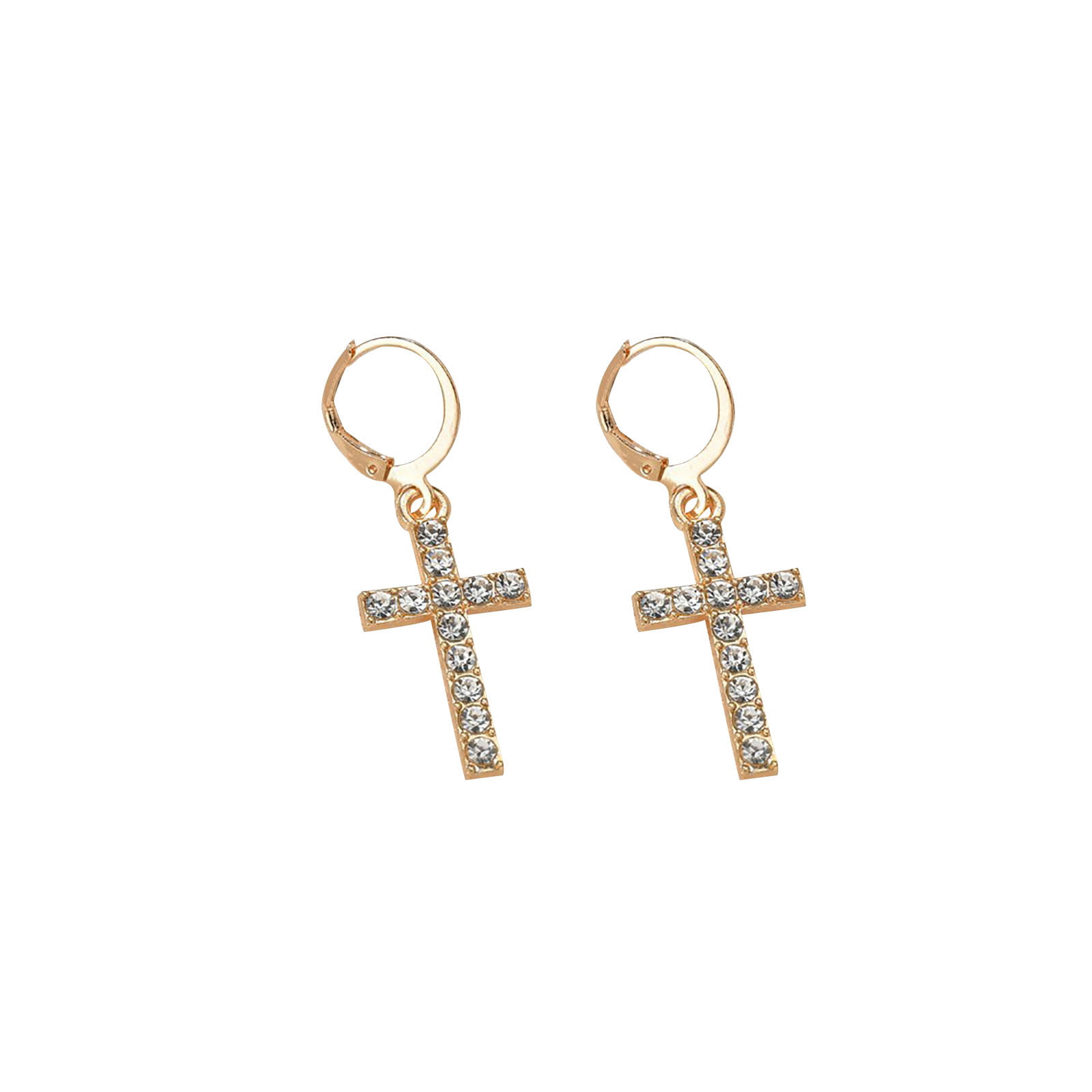 Details about   18k Gold Plated Clear CZ Religious Cross Earrings with Screw on Backs Girls Kids 
