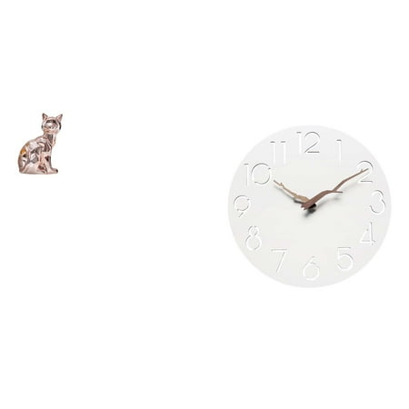 Wall Clock Cat Statue Figurine Modern Ceramic Material for Bedroom Kitchen Office Decor