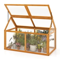 Gymax Wood Cold Frame Greenhouse w/Transparent Panels Adjustable Roof Indoor Outdoor