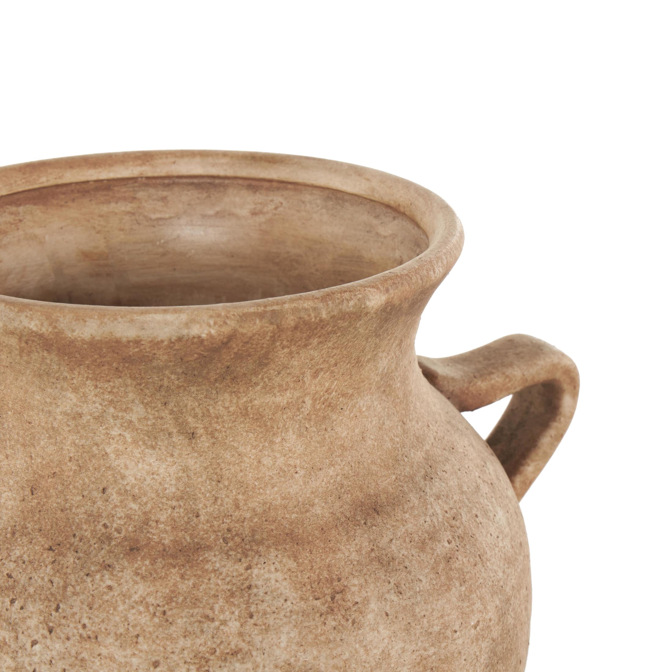 DecMode 12" Antique Style Textured Copper Ceramic Vase with Handles