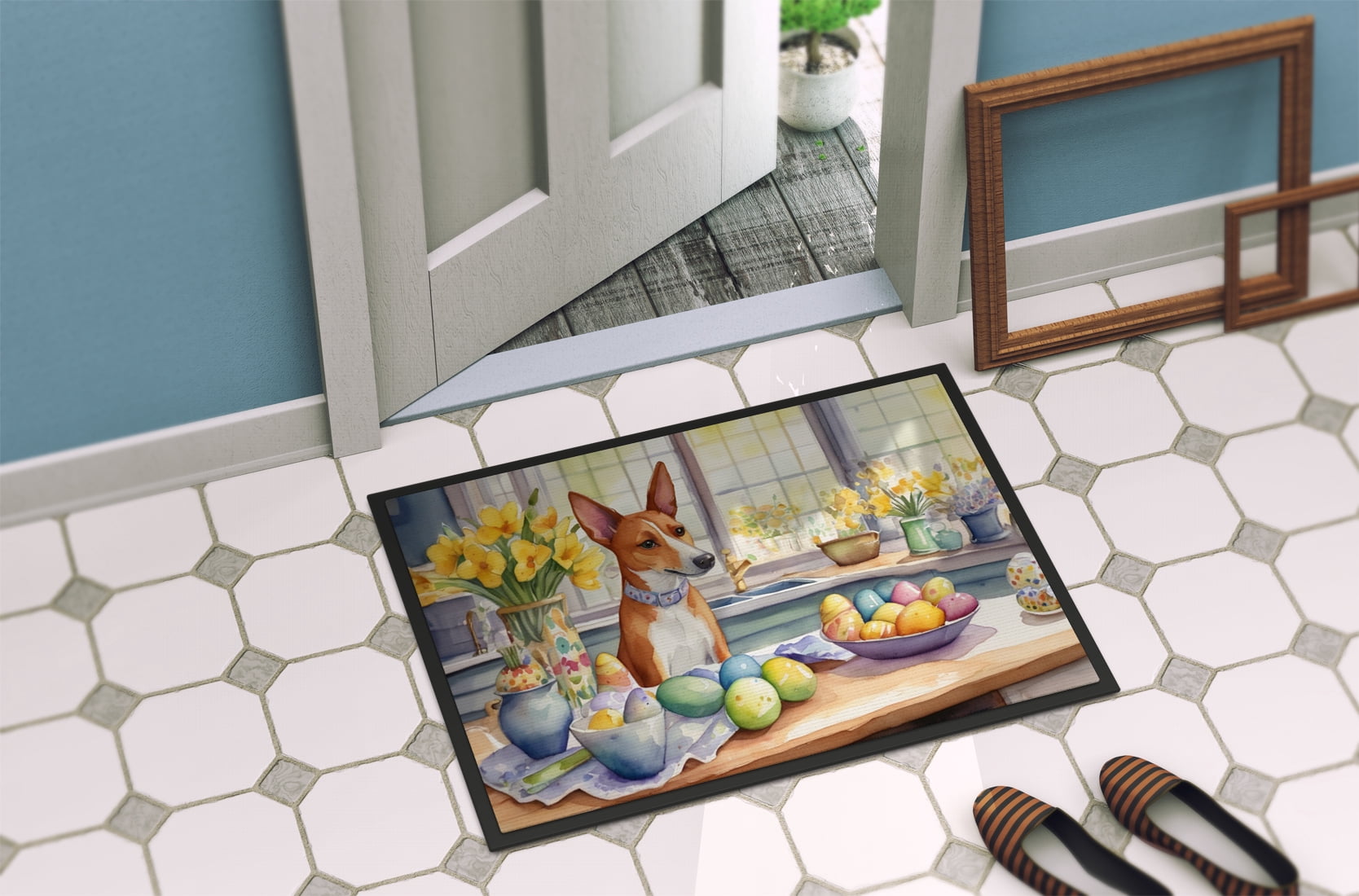 Decorating Easter Yorkshire Terrier Doormat