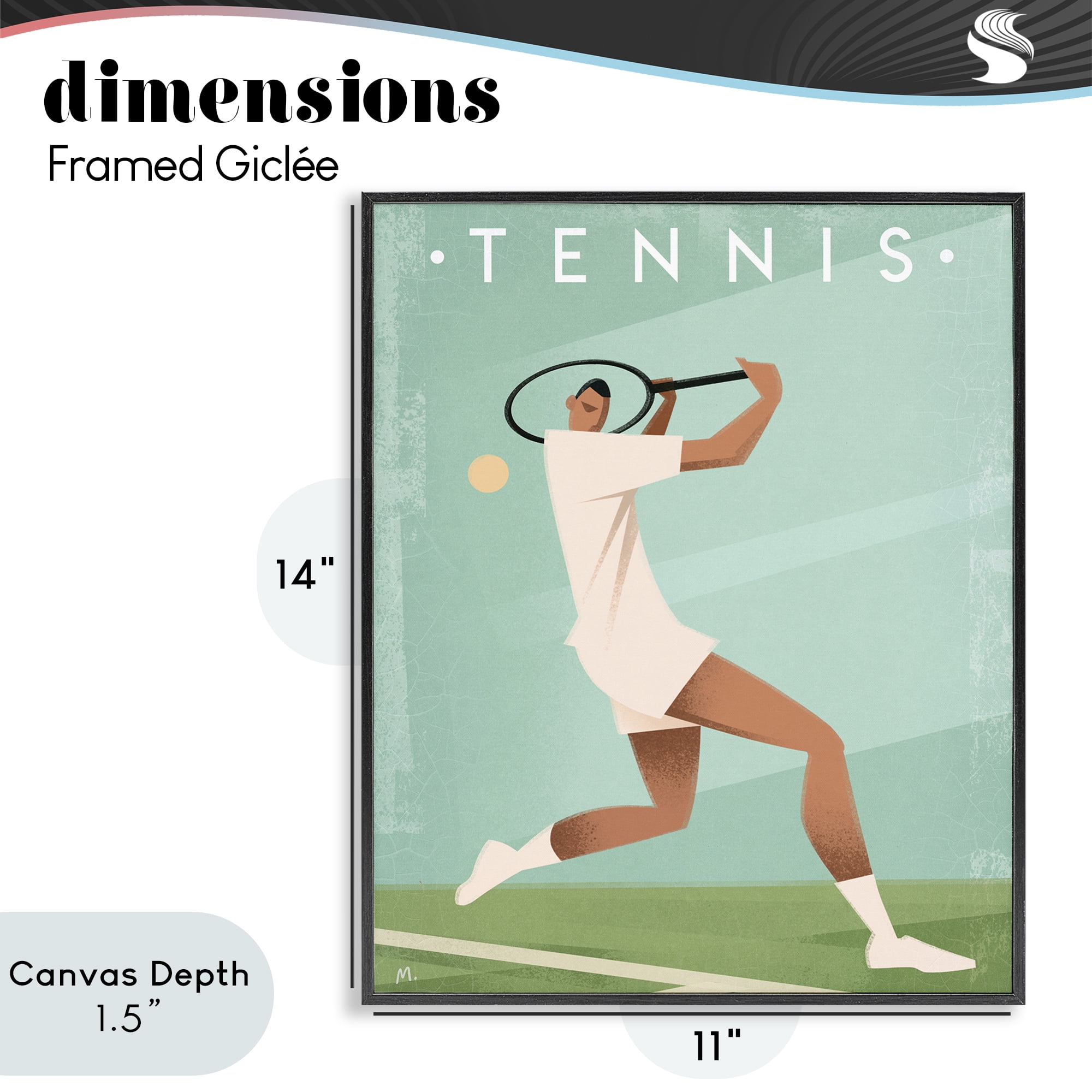 Stupell Industries Vintage Tennis Swing Black Framed Giclee Art, design by Martin Wickstrom