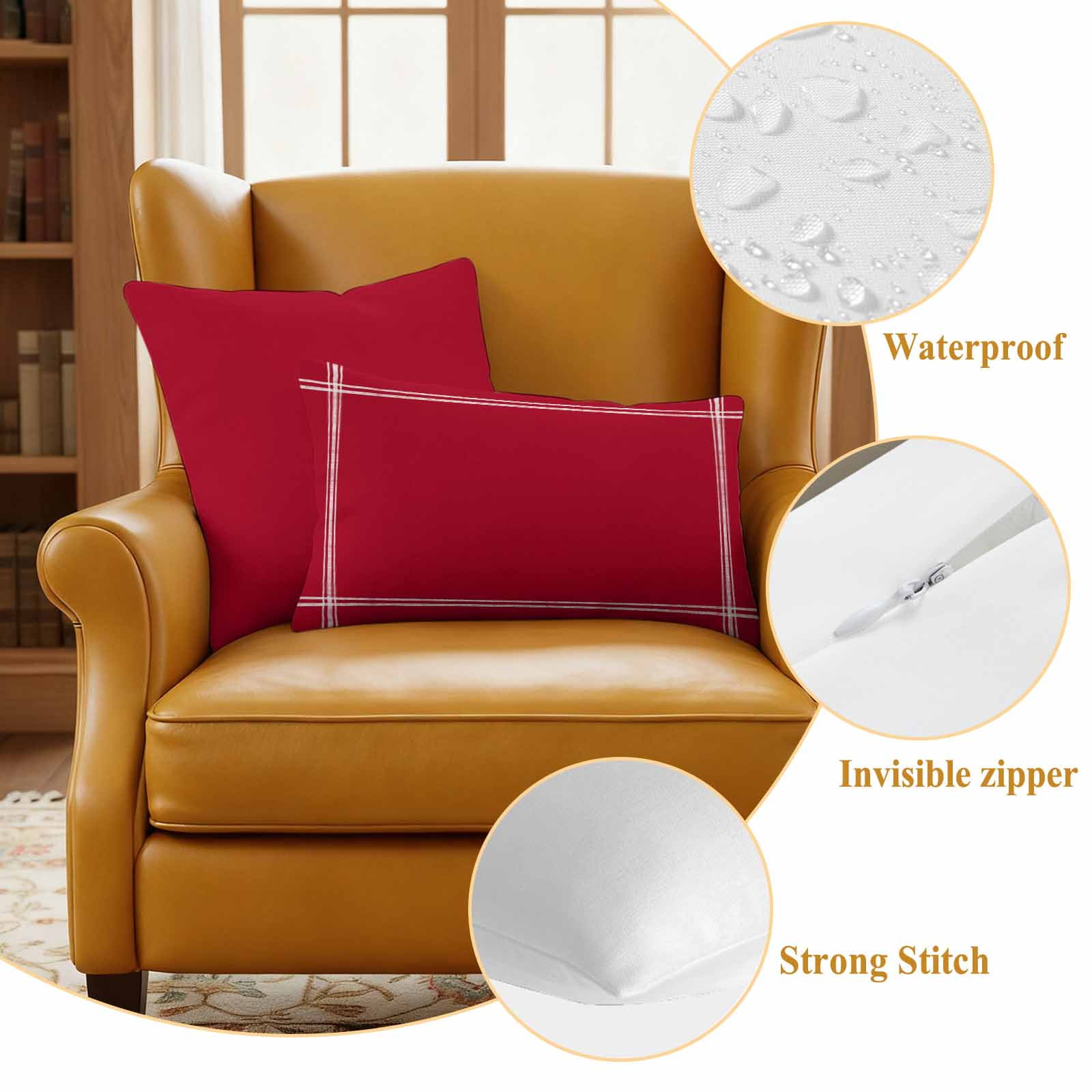 Outdoor Pillow Covers Red Pure Color Waterproof Pillow Cases 18x18 Set of 2, Watercolor Throw Pillow Cover Pillowcase for Patio Balcony Couch Garden