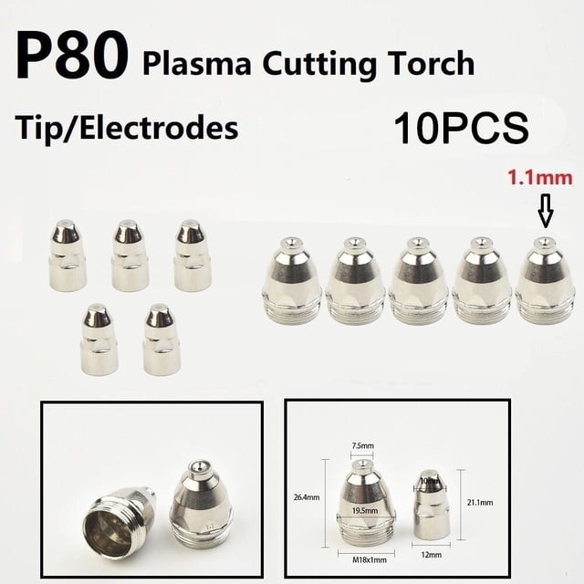 10 Pcs P-80 Coupe-Plasma Torche Consommable Kit Buse 1,1 mm-1,7 mm Pointe Électrode 1,1 mm