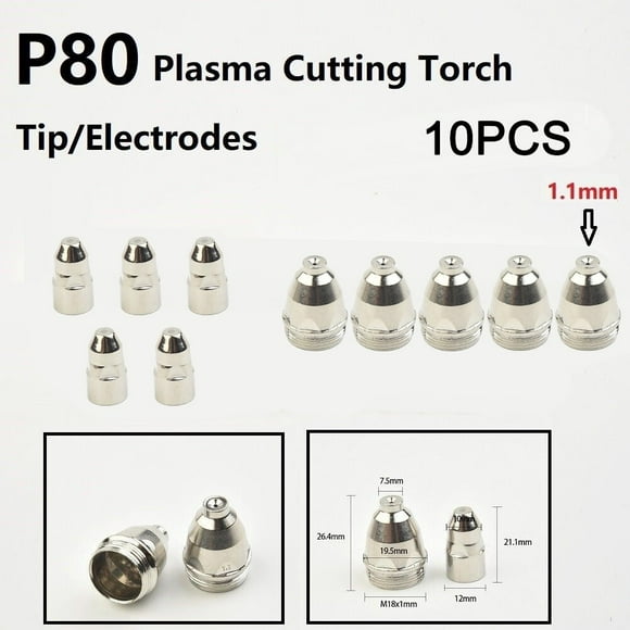 10pcs P-80 Plasma Cutter Consumable Torch Kit 1.1mm-1.7mm Nozzle Tip Electrode 1.1mm