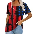 thumbnail image 1 of Camisetas Cortas para Mujeres Día de la Independencia Patriótica Cuello Color Manga Corta, Top de Impresión Casual para Diario, Fiesta Y Todas las Estaciones, 1 of 4