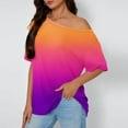 thumbnail image 4 of Hot days, bold styles Olyvenn Womens Summer Tops Gradient Printed Short Sleeve Top Cold Shoulder Tunic T Shirt Casual Versatile Blouses Lounge Stylish Tops Orange XL, 4 of 6