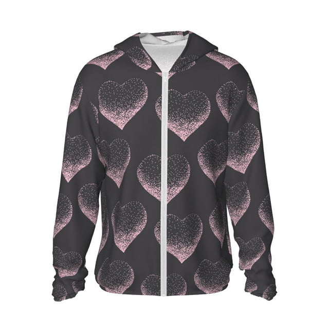 Lsque Motif Cœurs Roses UPF 50+ Léger Protection Solaire Chemise à Manches Longues pour Hommes et Femmes, Chandail à Capuchon Performance - Grand