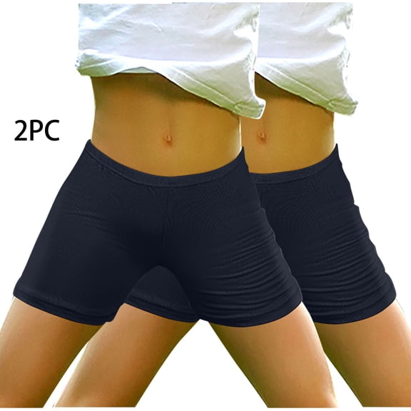 BRGZLK 2 Pack Shorts for Girls Summer 2026 Casual Solid Color Elastic Waist Slightly Stretch Short Pants Soft Comfortable Cotton Tight Under Shorts 2PC#Navy 5-6Y
