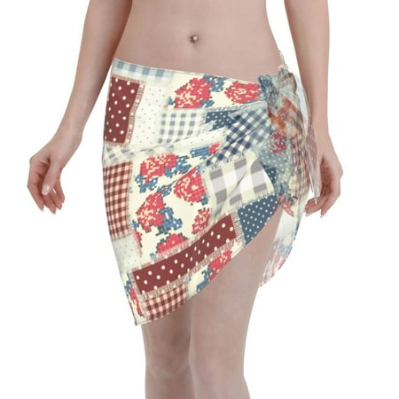 Ocsxa Patchwork In Country Style Print Sarong Coverups For Women Bathing Suit Wrap Swimsuit Skirt Beach Bikini Cover Up Swimwear