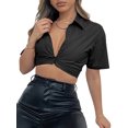 thumbnail image 4 of Txlixc Blusa de mujer, blusa de botón plano, blusa de ombligo de mujer Txlixc  moda, 4 of 6