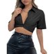 thumbnail image 4 of Txlixc Blusa de mujer, blusa de botón plano, blusa de ombligo de mujer Txlixc  moda, 4 of 6