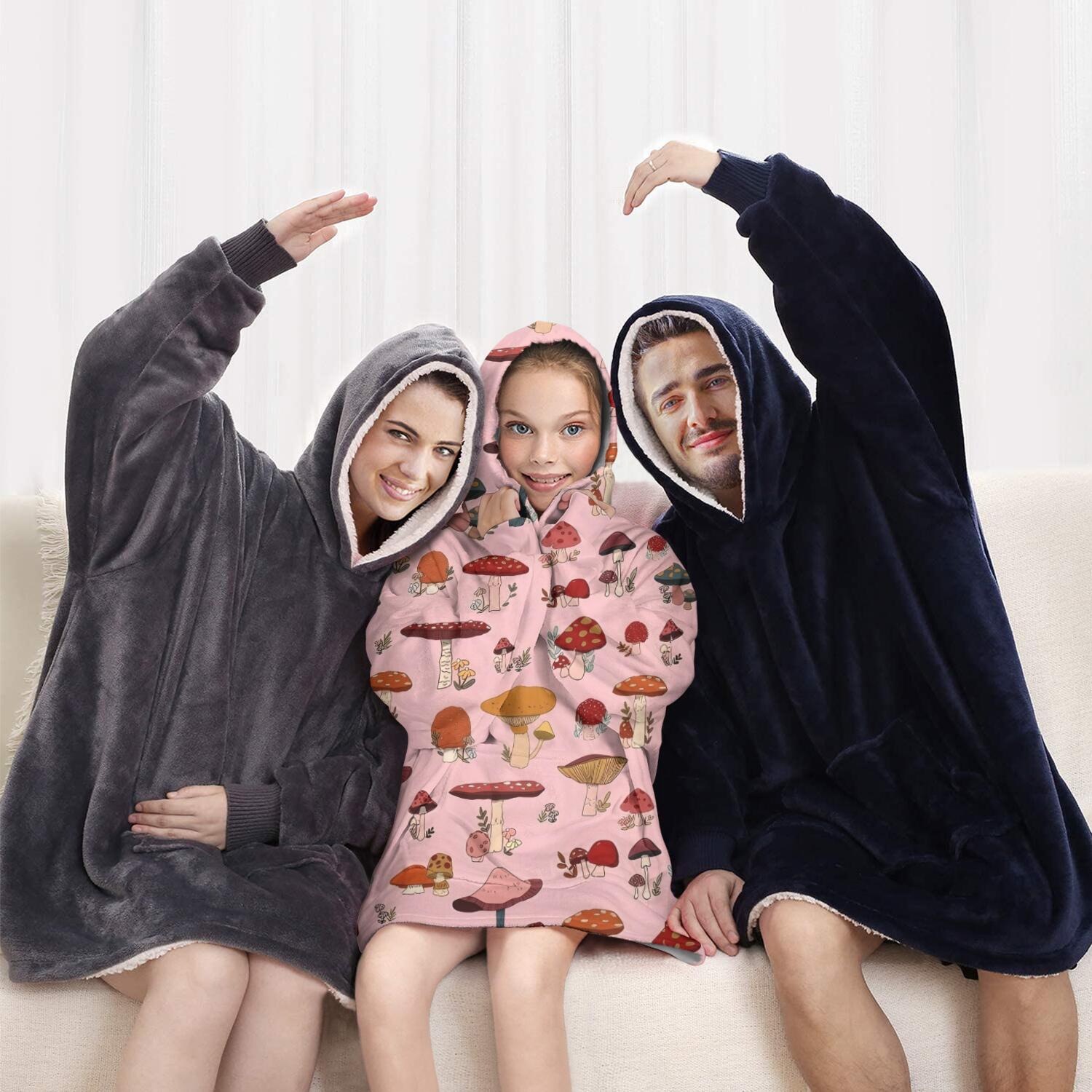 Colorful Mushroom Floral Pink Pattern Blanket Hoodies for Kids 6-13YR Oversize Wearable Blanket Hoodies for Boys Girls Teens