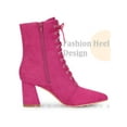 thumbnail image 3 of BLISSFUL STEP Pointed Toe Lace Up Chunky Heel Ankle Boots for Women Hot Pink 9.5, 3 of 6