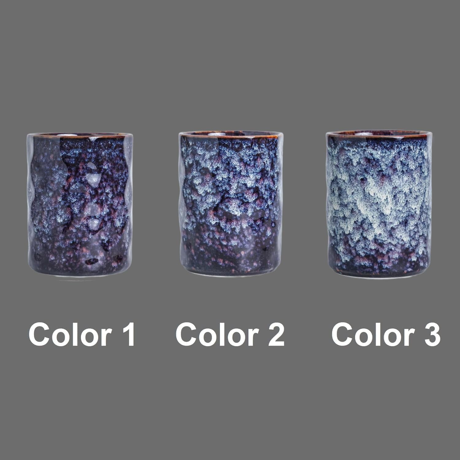 Ceramic Utensil Holder Set of 2, Large Countertop Kitchen Utensil Crocks 7.25" & 5.25", Reactive Glaze, Non-Slip Textured Design, Speckled Black Purple