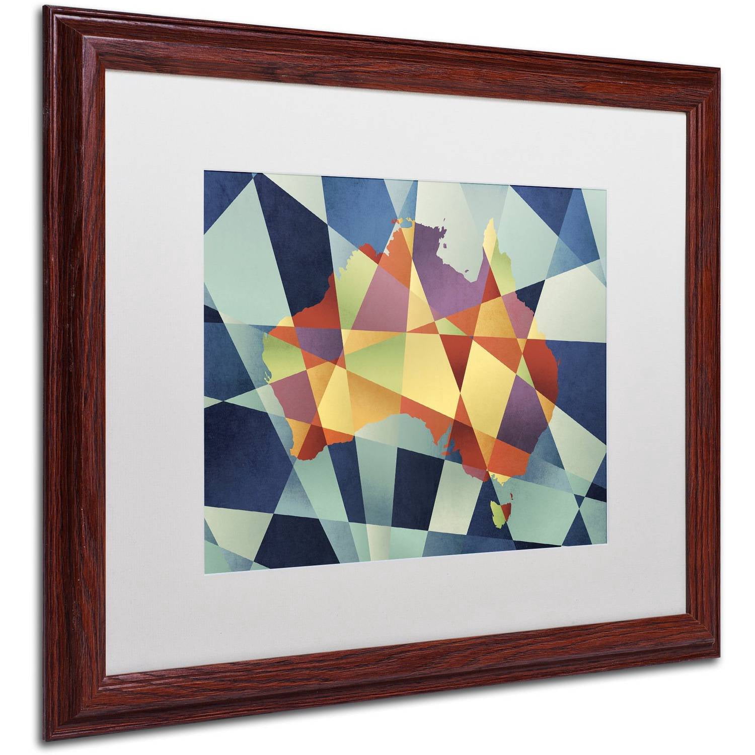 Trademark Fine Art 'Australia Geometric Retro Map' Canvas Art by Michael Tompsett, White Matte, Wood Frame
