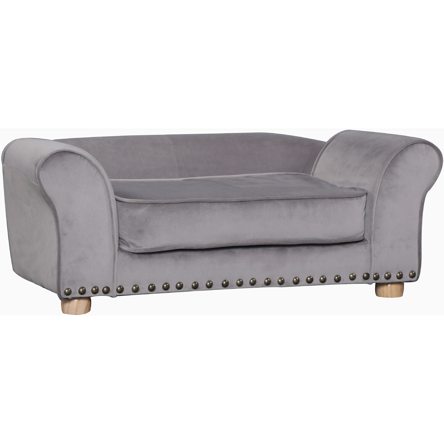 Critter Sitters 34-in. Faux Velvet Pet Bed Sofa for Medium-Sized Dogs and Cats in Dark Gray