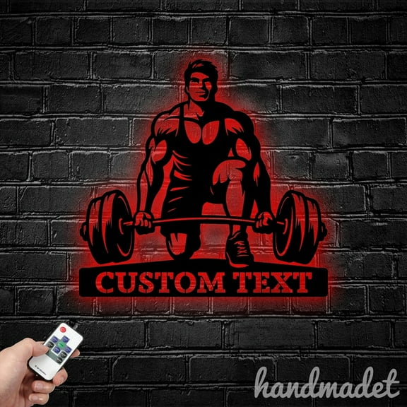 Handmadetneonsign Weightlifter Metal Wall Art Light, Gym Sport Metal Sign Wall Decor, Gym Metal Decor