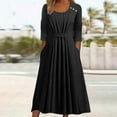 thumbnail image 2 of Young Adult Dresses Women's Solid Color Long Sleeved Button Pleated Dress S-2XL Gift for Her, 2 of 7