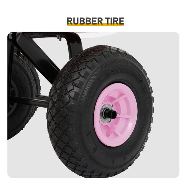 Heavy Duty Steel Wooden Side Support Cargo Wagon with 10" All-Terrain Air Tires, Up to 220lb Load Capacity, for Towing Kids Toys, Gardening Supplies, Pink