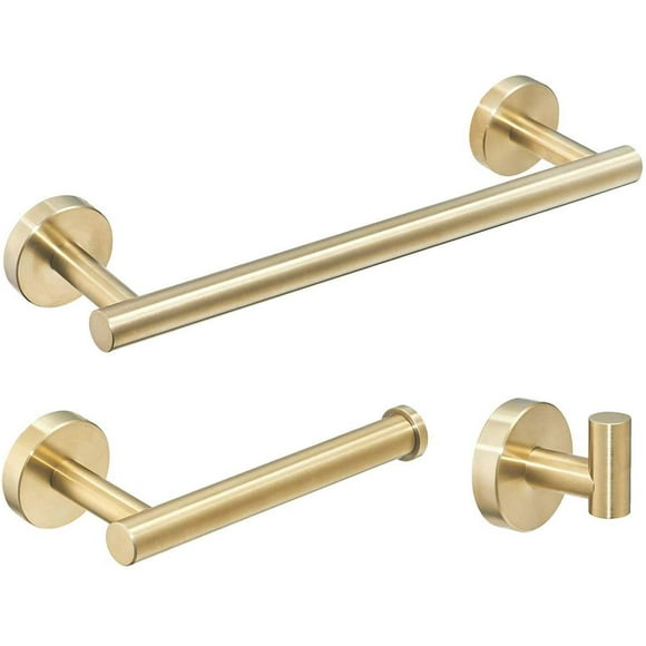 ZECATL Set of 3 bathroom accessories, 30 cm Towel holder, Toilet paper holder, robe hook, Brushed gold