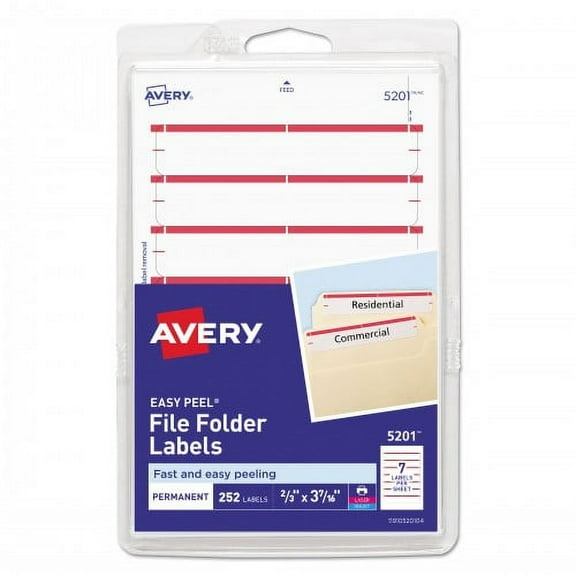 Avery Printable 4" x 6" - Permanent File Folder Labels, 0.69 x 3.44, White, 7/Sheet, 36 Sheets/Pack, (5201) (05201)