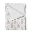 thumbnail image 2 of Bunny Soft Flannel Fleece Throw Blanket, Bicolour Pattern of Cartoon Fluffy Baby Rabbits and Minimal Hearts, Cozy Plush for Indoor and Outdoor Use, 70" x 90", Baby Pink and Pale Grey, by Ambesonne, 2 of 5