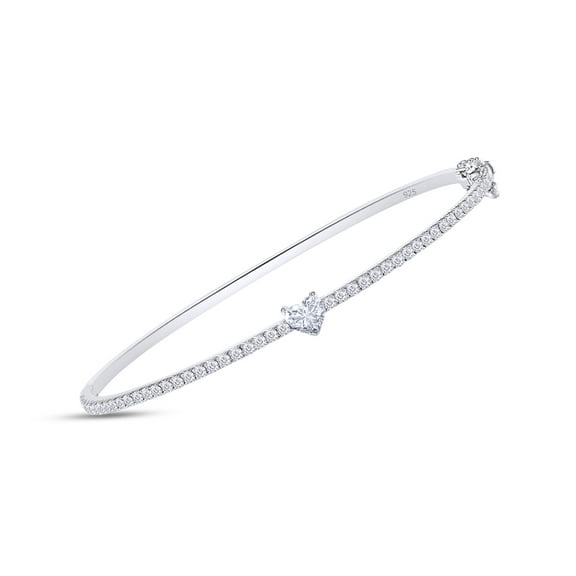 Heart & Round Cut Lab Created Moissanite Diamond Heart Bangle Bracelet In 14K White Gold Over Sterling Silver(G-H Color,VVS1 Clarity,1.00Cttw)-6"