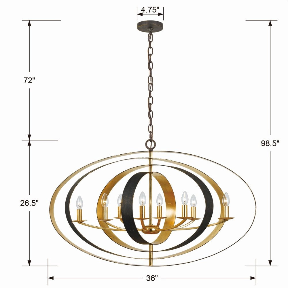 Eight Light Oval Chandelier-English Bronze/Antique Gold Finish    -Traditional Installation Crystorama Lighting 588-Eb-Ga