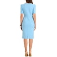 thumbnail image 3 of Vestido de Lápiz INSPIRE CHIC para Mujeres con Mangas Abullonadas, Con Abertura Trasera, Casual de Negocios, Cuello Cuadrado, Talla XL, Azul Claro, 3 of 5