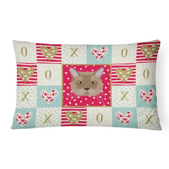 Carolines Treasures CK5115PW1216 European Burmese Cat Love Canvas Fabric Decorative Pillow, Red, 12H x16W, multicolor
