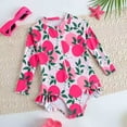 thumbnail image 2 of NIEWTR Toddler Baby Girl Swimsuit Long Sleeve Dot Print Zipper Swimwear Cute Kids Girl Ruffle Swimming Sunsuit Swimwear Beach Bathing Suit for Summer Vacation 2-3 Years Hot Pink, 2 of 7