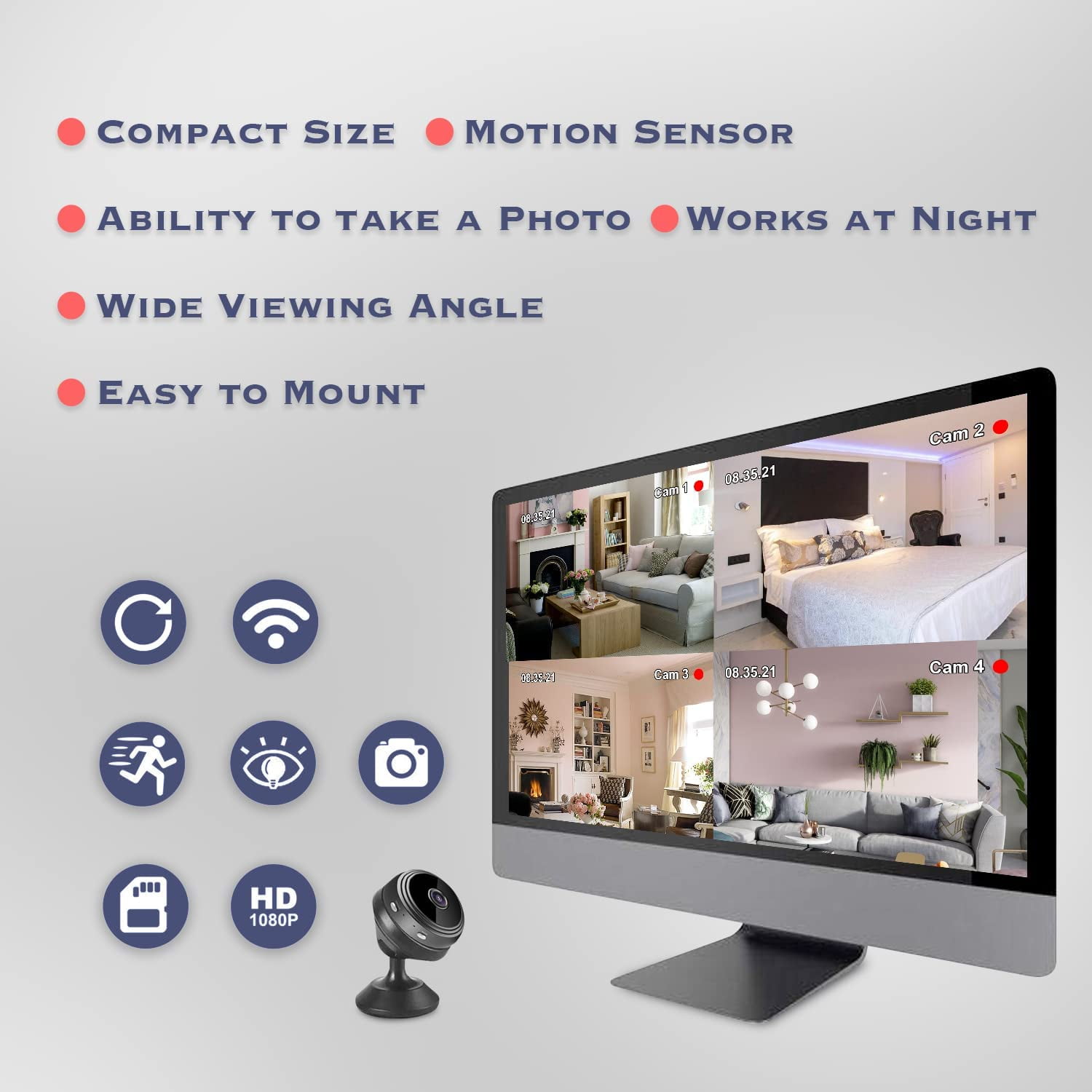 Wireless WiFi Security Camera 1080P HD - Indoor Outdoor Pet Camera With Night Vision & Motion Detection