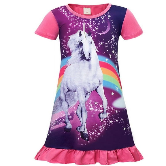 Jurebecia Girls Nightgowns Unicorn Nightgown Princess Pajama Dresses for Girls Sleepwear Night Soft Nightgown 110 cm 2-3 Years