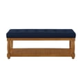 thumbnail image 4 of Leumius Upholstered Linen Bench with Storage Shelf, Solid Wood Spindle Legs Accent Furniture Tufted Ottoman Bench for Bedroom Entryway Living Room Navy Blue, 4 of 6