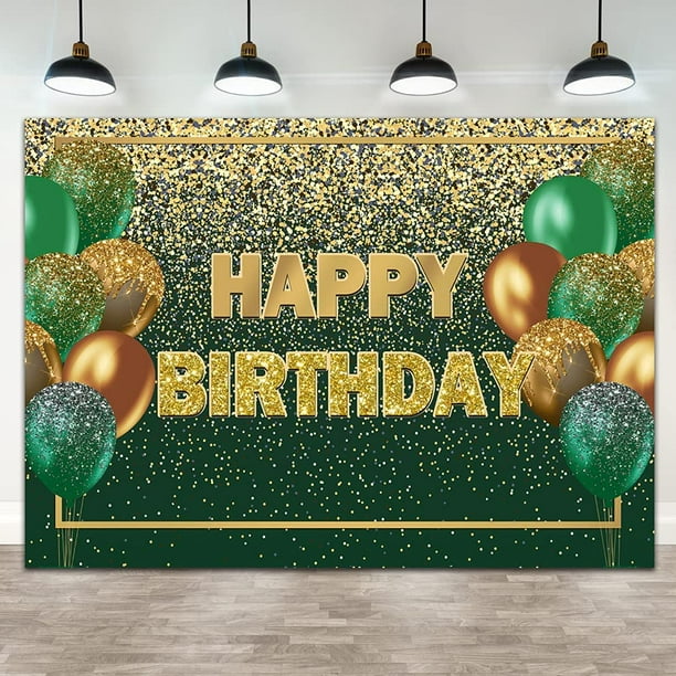 Hhhc 7×5ft Glitter Green Gold Birthday Backdrop Gold Green Bokeh Balloons Women Men Happy Birthday Banner Decorations 30th 40th 50th 60th Birthday Par