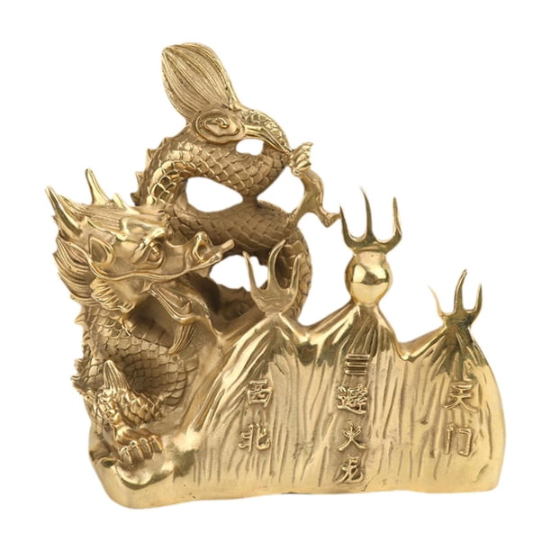 Estatua de dragón de latón, figura de animal, regalo de buena suerte, obra de arte, riqueza, Feng Shui 135 cm x 6 cm x 145 cm