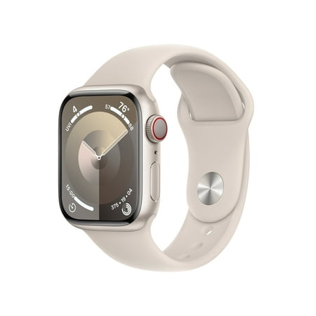 Apple Watch Series 9 With Blood Oxygen. GPS + Cellular 41mm Starlight Aluminum Case with Starlight Sport Band - S/M.