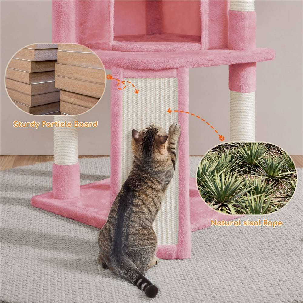 Yaheetech 42inch Cat Tree with Condo Basket Perch Platform, Pink