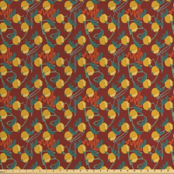 Abstract Fabric by the Yard Upholstery, Rough Sketched Yellow Berries with Brush Strokes Grungy Messy Design, Decorative Fabric for DIY and Home Accents, Multicolor by Ambesonne