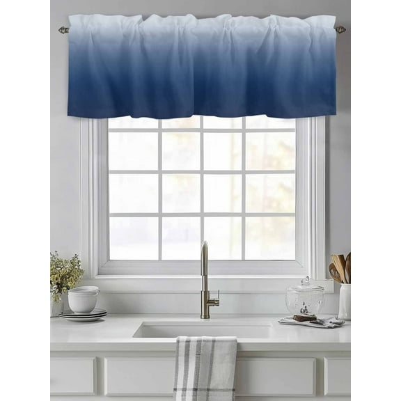 Navy Blue Gradient Ombre Valances for Windows,Kitchen Valance Rod Pocket Short Curtain,Minimalist Art Valance Curtain Window Valances for Bedroom Living Room 54"x18"