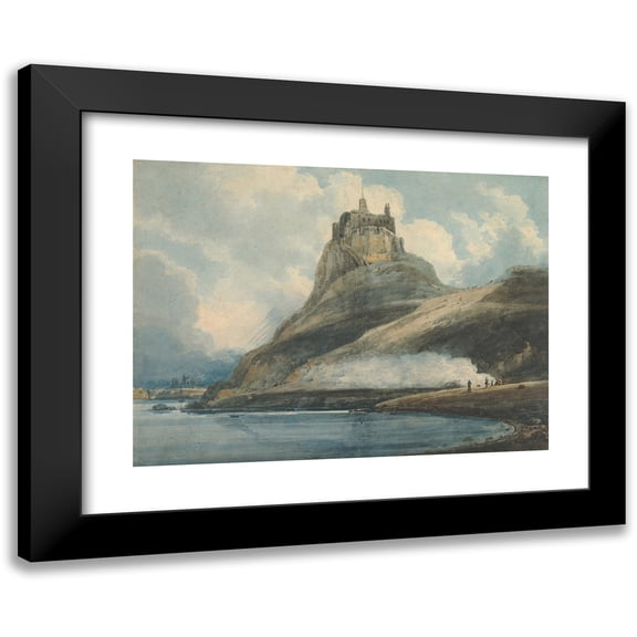 Thomas Girtin 14x11 Black Modern Framed Museum Art Print Titled - Lindisfarne Castle, Holy Island, Northumberland (1796-97)