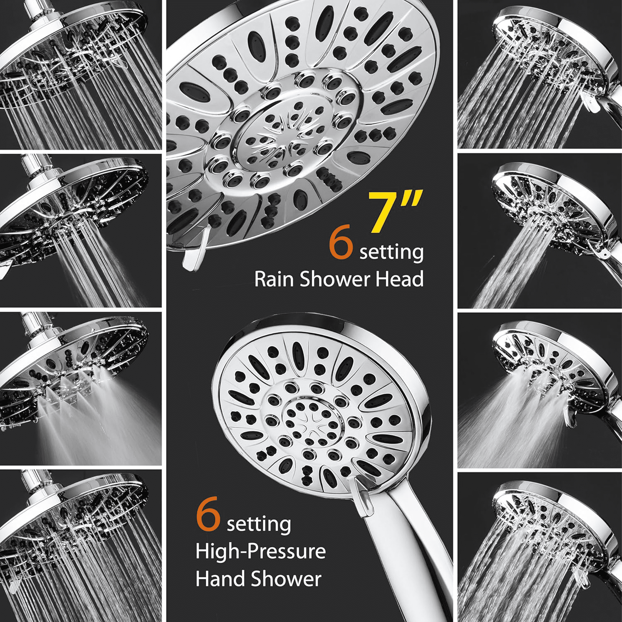 SERABETTO  Handheld showerhead with Filter,Dual 5-inch showerheads Pulsating Rain Shower Head, 7+2Mode Hand Held Shower with Hose 60in