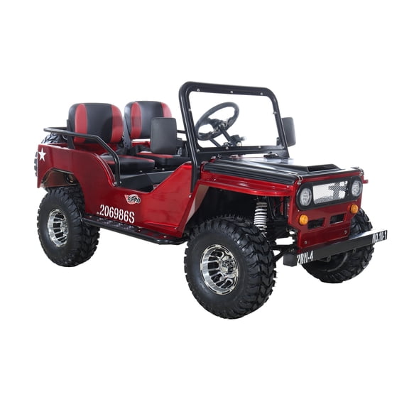 X-Pro Ranger 125 125cc Go Kart Gas Mini Jeep, 3-Speed Semi-Automatic Transmission, LED Headlights with Big 18" Aluminium Rim Wheels!(Wine Red)