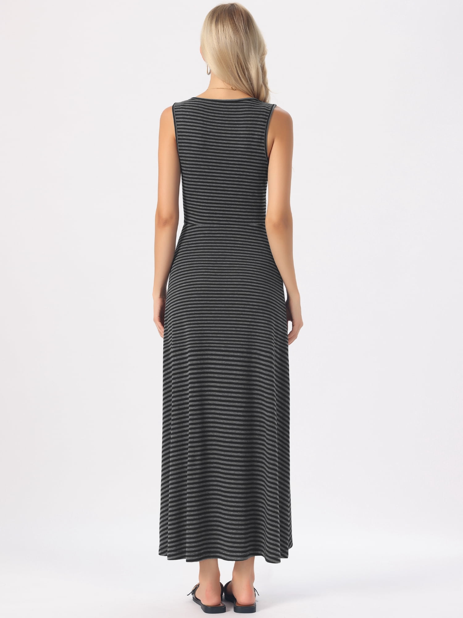 DARING DIVA Women's Striped Midi Summer Ribbed Casual Sleeveless Tank Dresses L Gray
