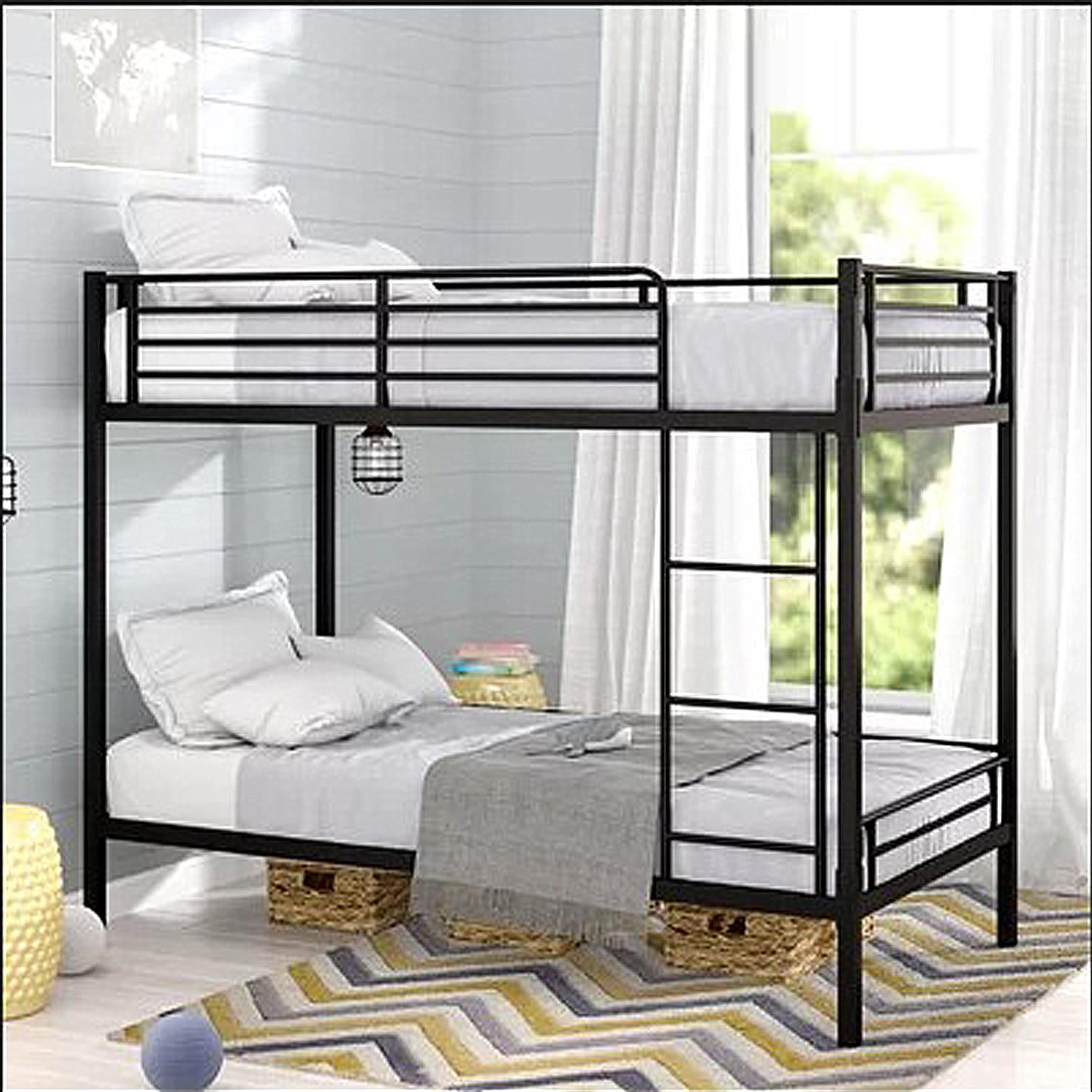Ktaxon Twin Over Twin Metal Bunk Bed,Sturdy Frame with Metal Slats for Kids,Black