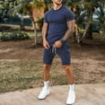thumbnail image 7 of REORIAFEE Men's 2 Piece Casual Outfits Summer Suits for Beach Vacation Men's Striped T-Shirt Set Round Neck Short Sleeve Shorts Slim Fit Sports Holiday Set T-Shirt Top Shorts Two Piece Set Navy M, 7 of 7